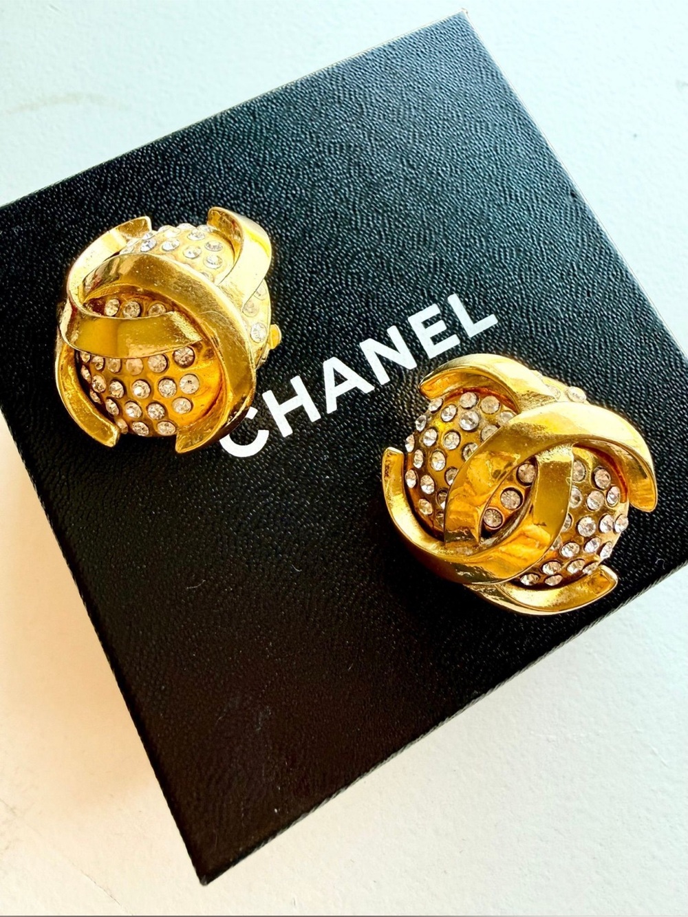CHANEL Gold Crystal Knot Clip-On Earrings